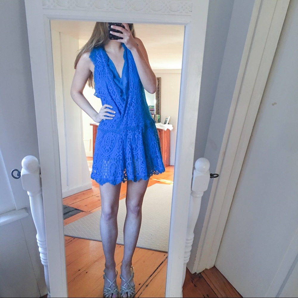 NWT Free People Blue Hearts in Two Lace Mini Dress